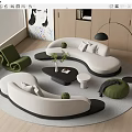 Sofa Coffee Table Combination Curved Sofa Leisure Chair Sofa Stool Coffee Table Side Table Floor Lamp 3d model