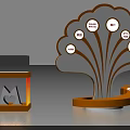 Modern Decorative Display With Tree Shaped Structure Circular Labels Orange Showcase And Heart Design Elements 3d model