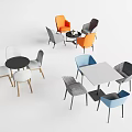 Modern Stylish Table Chair Combinations With Multicolor Seats And Round Square Tables