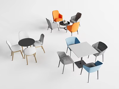 Modern Stylish Table Chair Combinations With Multicolor Seats And Round Square Tables 3d model