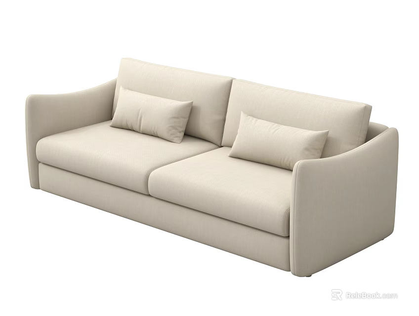 Modern Light Beige Fabric Two Seater Sofa With Soft Cushions And Armrests 3d model