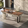 Contemporary Work Desk With Wooden Top Laptop Papers Lamp And Comfortable Chair On Rug