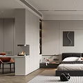 Modern Bedroom Interior Design With Platform Bed Abstract Painting And Area Rug