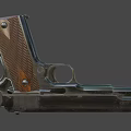 Black Pistol with Wooden Grip and Long Barrel Detailed View