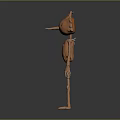 Cartoon Character 3D Model With Skeleton Like Body Curly Hair Orange Color And Slender Limbs