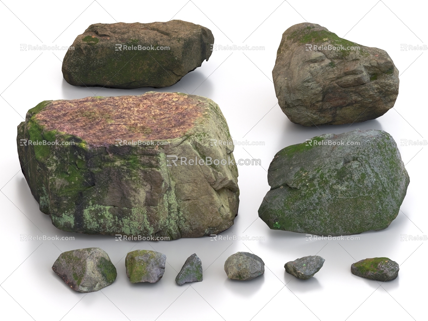 stone rock moss stone stone block 3d model