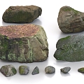 stone rock moss stone stone block 3d model