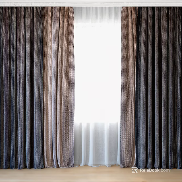 Elegant Layered Window Curtains With Dark And Light Fabric Drapery Design 3d model 