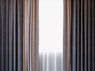 Elegant Layered Window Curtains With Dark And Light Fabric Drapery Design 3d model