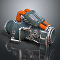 Watercraft Engine Part With Orange Pipes Gray Metal Structure And Reflective Surface 3d model
