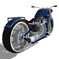 Vintage Custom Blue Motorcycle With Chrome Spoked Wheels Dual Headlights And Red Seat