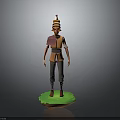 3D Character Model With Bird Inspired Feathered Hat Standing On Green Platform Base 3d model