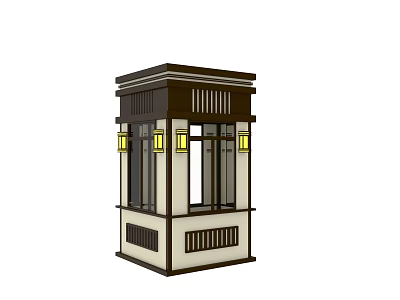 Modern Security Booth With Glass Windows Wooden Structure And Lighting Fixtures 3d model