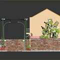 Miniature Street Scene Model With Two Story Building Orange Roof Single Story Awning Brick Wall Street Lamp Red Tables And Chairs