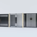 Black Modern Metal Gate With Vertical Slats Double Door And Beige Side Pillars