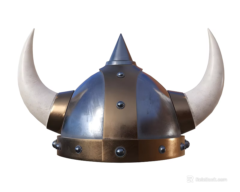 Viking Style Metallic Helmet With Spiked Top White Horns And Metal Rivets 3d model 