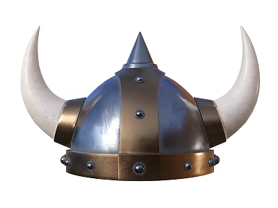 Viking Style Metallic Helmet With Spiked Top White Horns And Metal Rivets 3d model