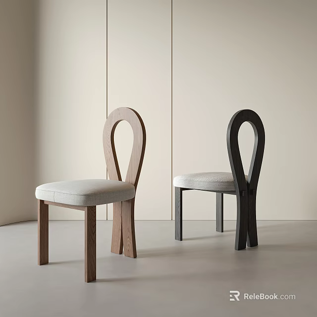 Minimalist Interior Leisure Chairs With Curved Backrest Light Upholstered Seat In Light Wood And Black 3d model 
