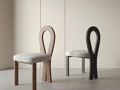Minimalist Interior Leisure Chairs With Curved Backrest Light Upholstered Seat In Light Wood And Black 3d model