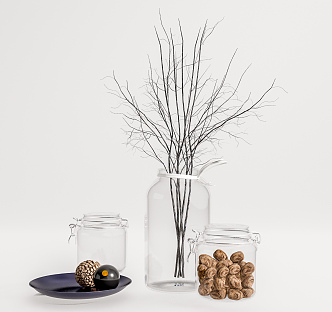 Modern Vase Dried Branch Vase Ornaments Combination 3d model