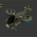 Futuristic Sci Fi Aircraft 3D Model With Blue Green Body Large Propellers And Mechanical Details