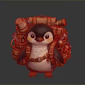 Adorable Adventure Penguin With Backpack Carrying Scroll Tools And Bottles