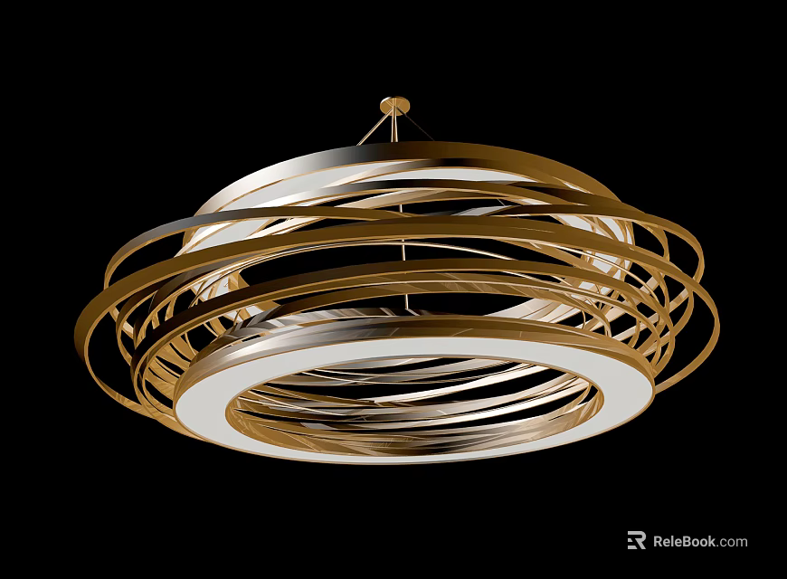Modern Layered Chandelier with Gold Silver Circular Rings and White Light Design 3d model 