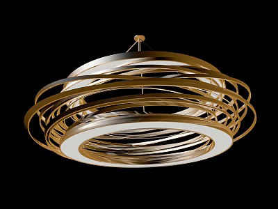 Modern Layered Chandelier with Gold Silver Circular Rings and White Light Design 3d model