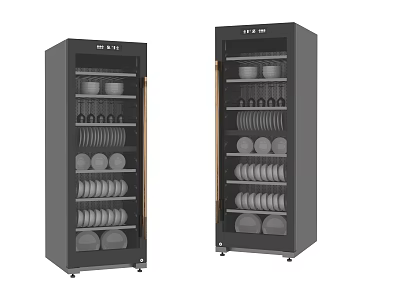 Modern Black Kitchen Appliances Double Door Cabinet With Plate And Bowl Storage Organization 3d model