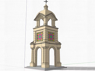 Beige Tower Design Featuring Stained Glass Windows Arched Doorways and Cross On Top 3d model