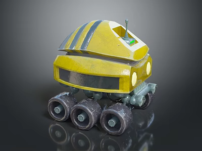 Small Yellow Rover Model With Black Stripes Antenna And Multiple Wheels 3d model