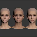 Three Human Head Models with Visible Facial Organs and Hairless Scalp 3D Rendered