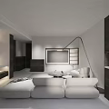 Modern Minimalist Living Room With Cozy White Modular Sofa And Elegant Dark Wood Storage Units