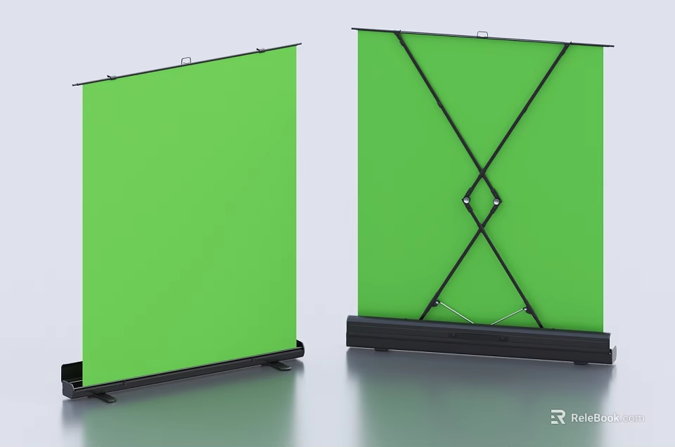 Commercial Green Backdrop Screens With Portable Stand And Cross Support Design 3d model 