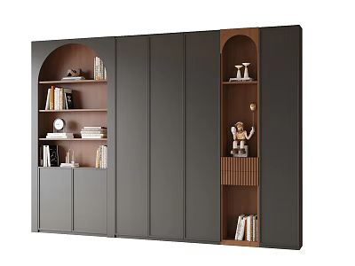 Modern Dark and Wood Tone Bookcase With Open Compartments Books and Decorative Items 3d model