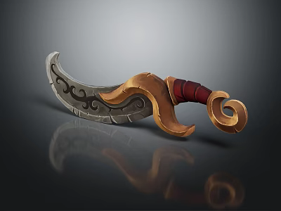 Ornate Weapon Scimitar with Decorative Blade Red Handle and Golden Accents 3d model