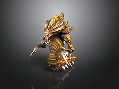 Dragon Like Mythical Creature with Golden Brown Stripes Sharp Claws Horns and Scaly Body 3d model