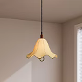 Stylish Pendant Light With Beige Wavy Shade And Wooden Top In Bright Room