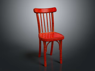 Red Wooden Chair With Classic Design And Curved Backrest And Stable Legs 3d model