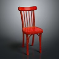 Red Wooden Chair With Classic Design And Curved Backrest And Stable Legs
