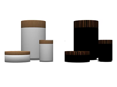 Decorative Ornament Set With Various Sizes White Black Bodies And Wooden Lids For Modern Home 3d model