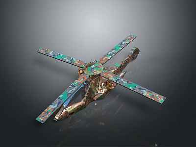 Unique Artistic Helicopter Model With Colorful Blades And Intricate Mechanical Details 3d model