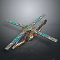 Unique Artistic Helicopter Model With Colorful Blades And Intricate Mechanical Details