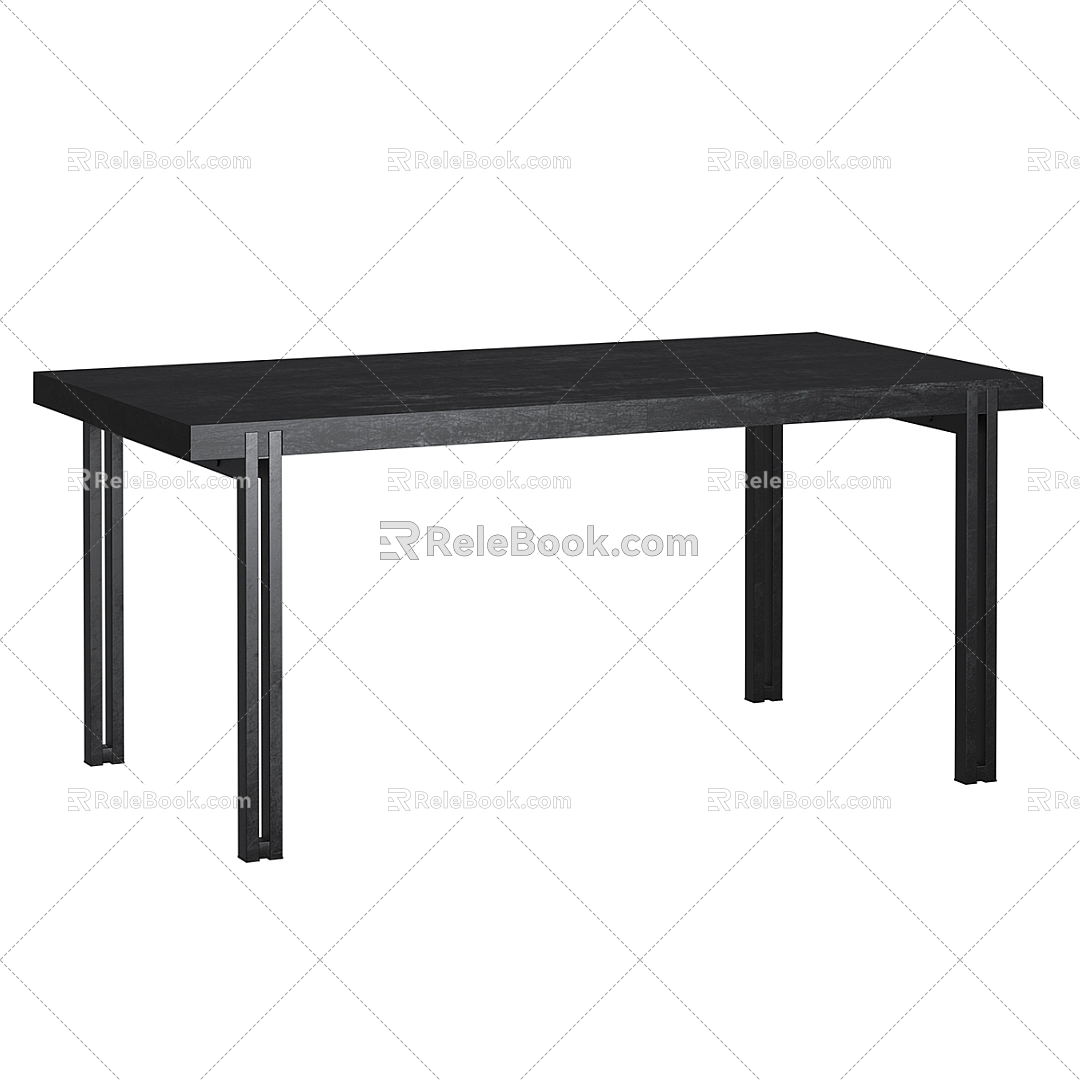 Nordic Solid Wood Long Dining Table Silky Style Simple Desk Black Log Minimalist Conference Table Workbench Minimalist Black Dining Table Minimalist Dining Table Metal Leg Designer Desk 3d model