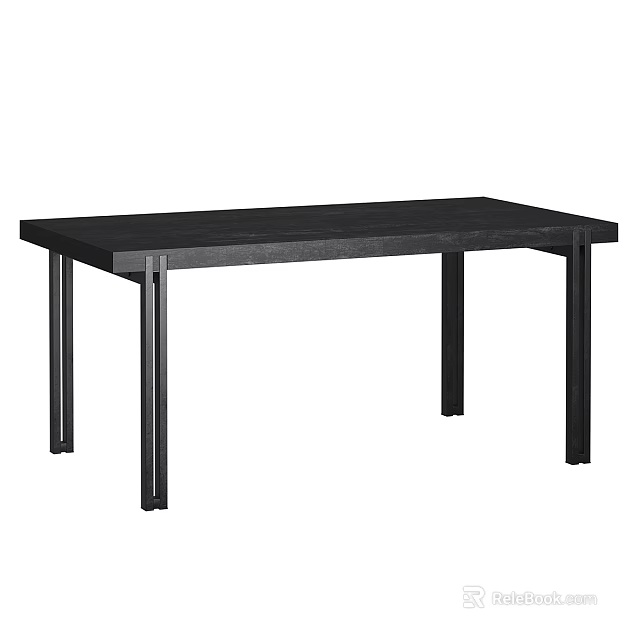 Black Modern Dining Table with Sleek Wooden Tabletop and Simple Straight Legs Design 3d model 