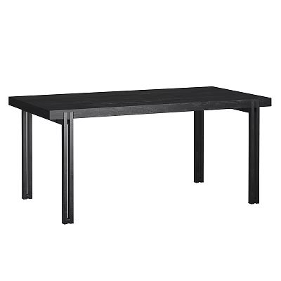 Black Modern Dining Table with Sleek Wooden Tabletop and Simple Straight Legs Design 3d model