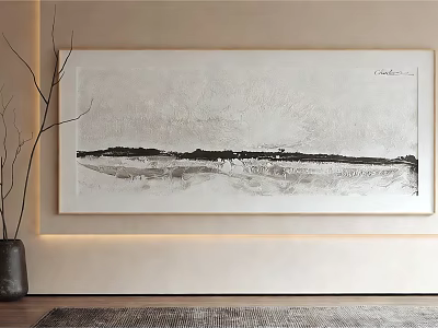 Modern Interior With Black White Abstract Painting On Wall Vase Twigs And Rug 3d model