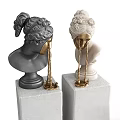 Modern Artistic Decorative Ornament Set With Bust Sculptures Gold Accents And Gray Pedestals
