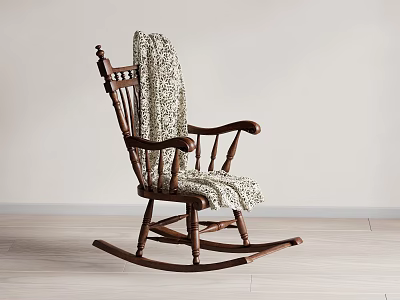 Classic Wooden Rocking Leisure Chair With Patterned Blanket In Light Interior Space Design 3d model