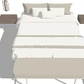 Modern Double Bed With White Sheets Beige Pillows Bench And Bedside Tables 3d model